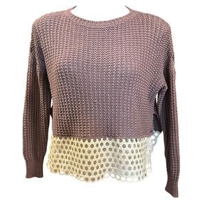 One Grey Day purple sweater with white mesh like hem